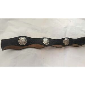 Vintage 3 D Black 100% Leather Concho Adjustable Belt Made USA 42" L Unisex